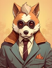 man with head shiba cartoon style