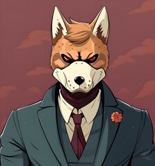 man with head shiba cartoon style