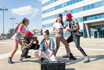 Group of hip hop dancers permorming their dance.