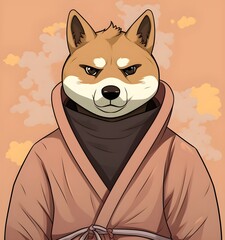 man with head shiba cartoon style