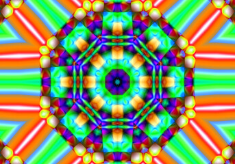 Infinite, intricate patterns of light creating a mesmerizing kaleidoscope of color and form. Colorful Shiny and Hypnotic Kaleidoscope. Abstract decorative vintage texture.
