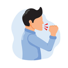 illustration of a man coughing, flat style illustration