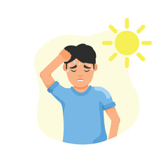 Humans with hot weather and dehydration sweat due to strong sunlight. flat style vector illustration