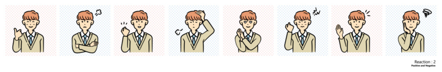 人物イラスト｜高校生（リアクション）
