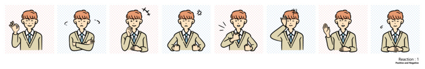 人物イラスト｜高校生（リアクション）