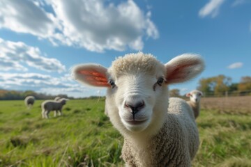 Obraz premium Healthy Curious lamb in a Feild