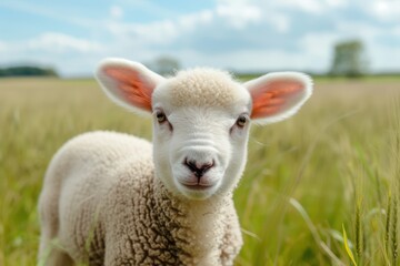 Naklejka premium Healthy Curious lamb in a Feild