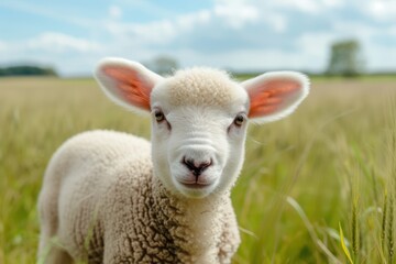 Healthy Curious lamb in a Feild