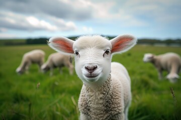 Healthy Curious lamb in a Feild