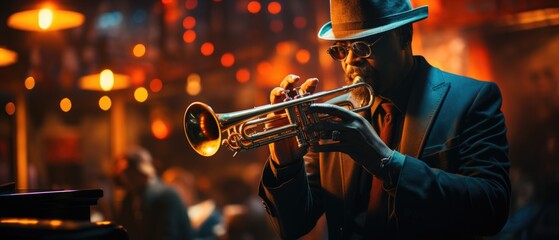 trumpet-player player playing jazz music instrument at the night club