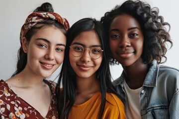 Fototapeta premium Multiracial women smiling together in portrait.