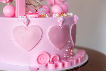 pink birthday cake. Greeting card