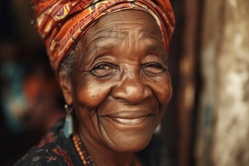 Fototapeta na wymiar Happy elderly African woman closeup portrait