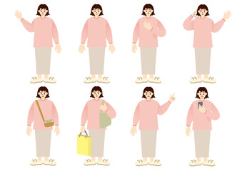 笑顔でポーズをとる女性のイメージ　イラストセット　シンプルタッチ 