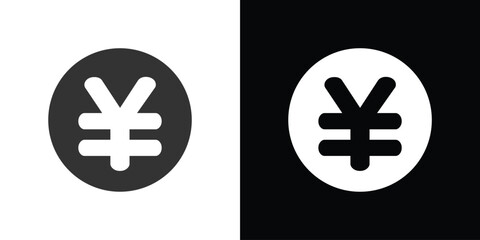 yen sign icon on black and white  - obrazy, fototapety, plakaty