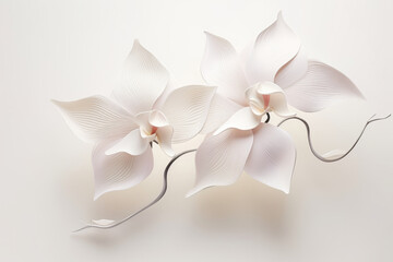 A quilling artwork of a elegant paper orchid with graceful curves and a soft, velvety texture on white background