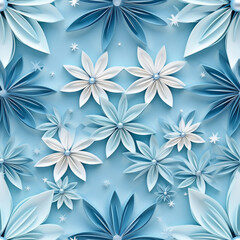 Obraz premium Seamless pattern illustration of a paper quill flowers on a blue background