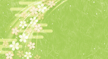 和風の風に舞う桜の花の背景、緑