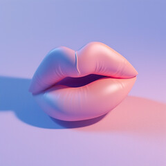 Tiny cute isometric Playful lips puckered up for a kiss, love element, soft lighting, soft pastel colors, 3d icon clay render, blender 3d, pastel background