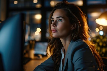 Businesswoman strategizing for technological growth.