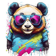 A colorful Graffiti Artwork Of a Funny panda With Sunglassess.