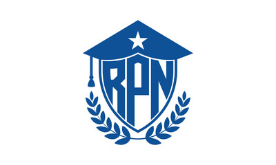RPN three letter iconic academic logo design vector template. monogram, abstract, school, college, university, graduation cap symbol logo, shield, model, institute, educational, coaching canter, tech