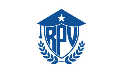 RPV three letter iconic academic logo design vector template. monogram, abstract, school, college, university, graduation cap symbol logo, shield, model, institute, educational, coaching canter, tech
