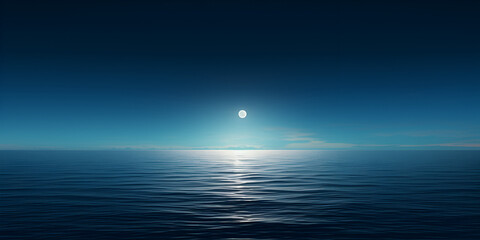 Ethereal Beauty: The Majestic Full Moon Rising Over the Empty Ocean at Night