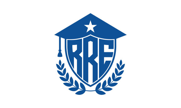RRE three letter iconic academic logo design vector template. monogram, abstract, school, college, university, graduation cap symbol logo, shield, model, institute, educational, coaching canter, tech