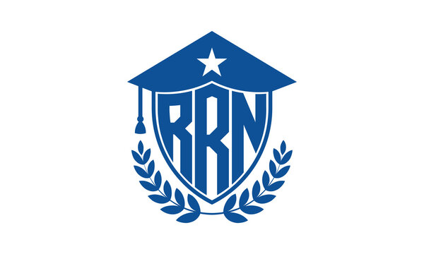 RRN three letter iconic academic logo design vector template. monogram, abstract, school, college, university, graduation cap symbol logo, shield, model, institute, educational, coaching canter, tech