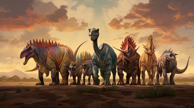 dinosaur parade: colorful prehistoric creatures marching in a vibrant and lively procession, perfect for playful and imaginative projects