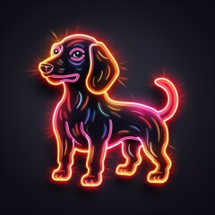 Obraz na płótnie Canvas Miniature dachshund. Neon outline icon with a light effect
