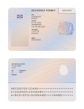 United Kingdom biometric residence permit BRP card template isolated on a white background. Vector illustration. Document, ID card. UK, Great Britain