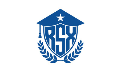 RSX three letter iconic academic logo design vector template. monogram, abstract, school, college, university, graduation cap symbol logo, shield, model, institute, educational, coaching canter, tech