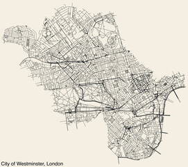 Fototapeta na wymiar Street roads map of the CITY OF WESTMINSTER, LONDON