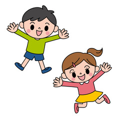 笑顔でジャンプする子供 男の子 女の子