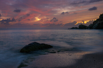 Fototapeta na wymiar St. Barths Island, Caribbean. The famous Shell Beach, in Saint Bart’s Caribbean