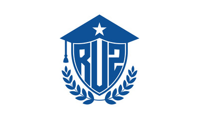 RUZ three letter iconic academic logo design vector template. monogram, abstract, school, college, university, graduation cap symbol logo, shield, model, institute, educational, coaching canter, tech