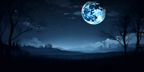Crédence de cuisine en verre imprimé Pleine Lune arbre Nocturnal Symphony: Embracing the Spellbinding Harmony of a Full Moon's Illumination During the Night