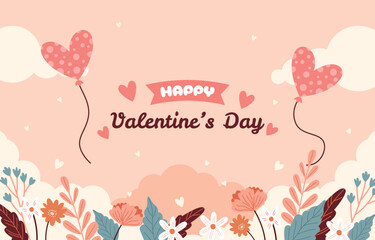 valentine day background with pink hearts and flowers