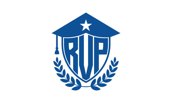 RVP three letter iconic academic logo design vector template. monogram, abstract, school, college, university, graduation cap symbol logo, shield, model, institute, educational, coaching canter, tech
