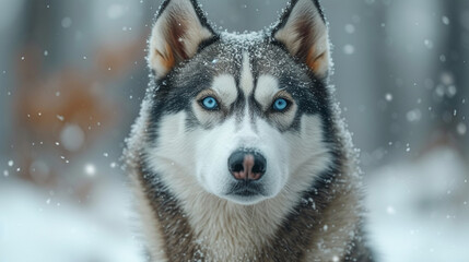 Naklejka premium siberian husky in winter