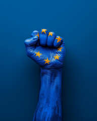 Hand painted like the European flag clenched into a fist - obrazy, fototapety, plakaty