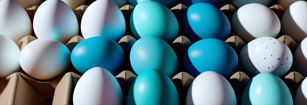 Colorful Easter eggs in porcelain storage organizer box on white background. Easter celebration concept. Close up, copy space