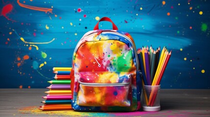 schoolbag, backpack, education, learning, classroom, school supplies, back to school, vibrant, colorful, child, kid, pencils, pens, books, stationery, academic, study, knowledge, creative, elementary,