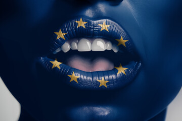 Mund mit Motiv der Europäischen Flagge bemalt | Symbolbild