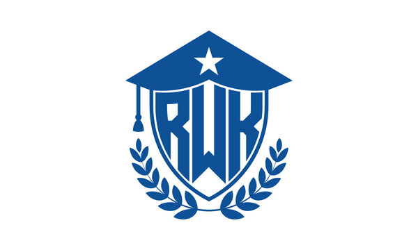 RWK three letter iconic academic logo design vector template. monogram, abstract, school, college, university, graduation cap symbol logo, shield, model, institute, educational, coaching canter, tech