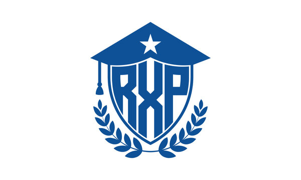 RXP three letter iconic academic logo design vector template. monogram, abstract, school, college, university, graduation cap symbol logo, shield, model, institute, educational, coaching canter, tech