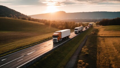 Cargo trucks transportation and logistic concept