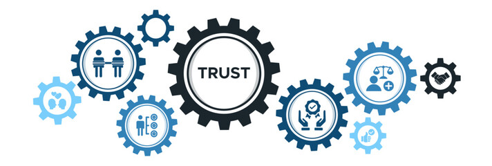 Trust building banner web icon vector illustration concept with icons of reliance, sincerity, competence, credence, assurance, commitment, and integrity